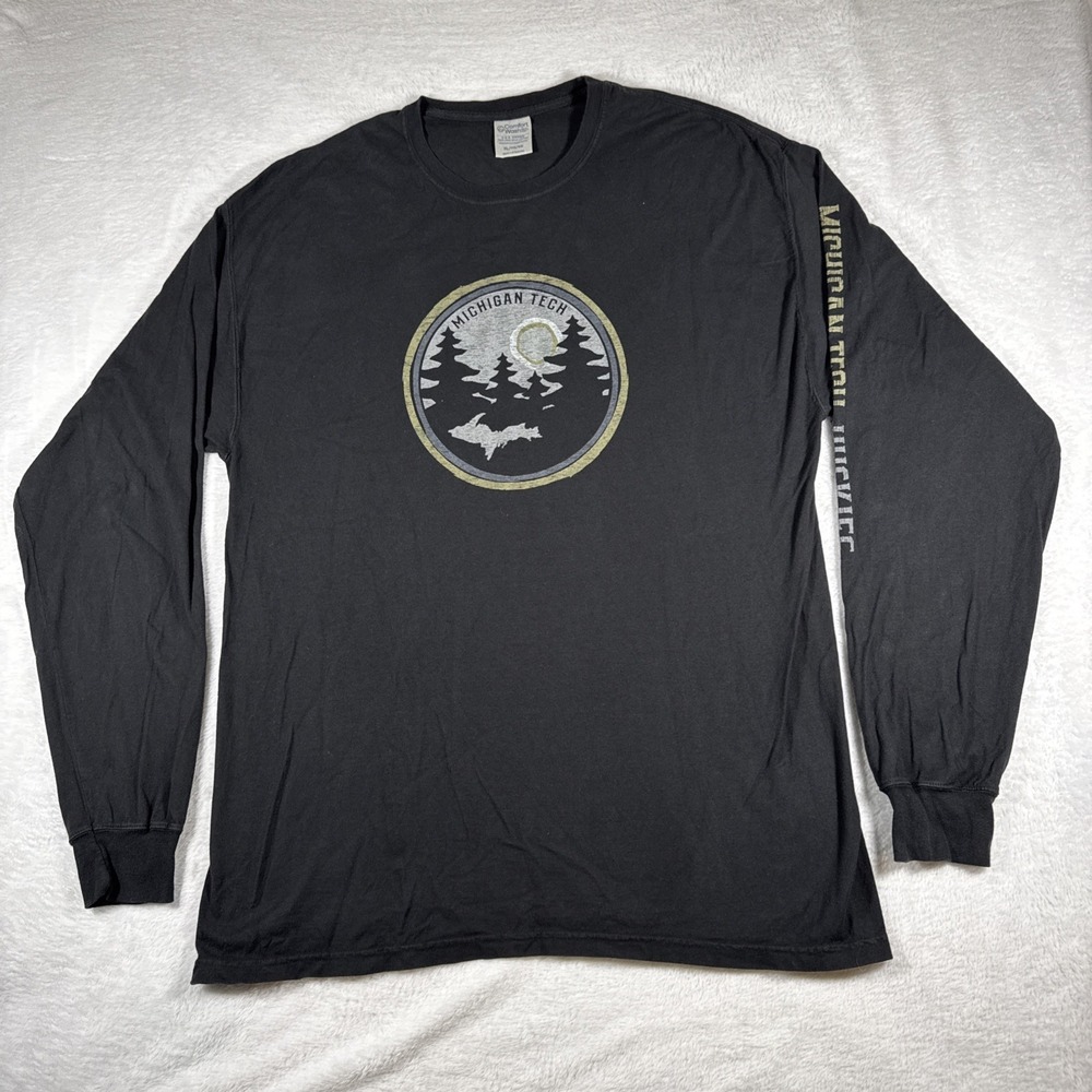 Michigan Tech Men's Black Long Sleeve Tee XL Comfort Wash 100% Cotton